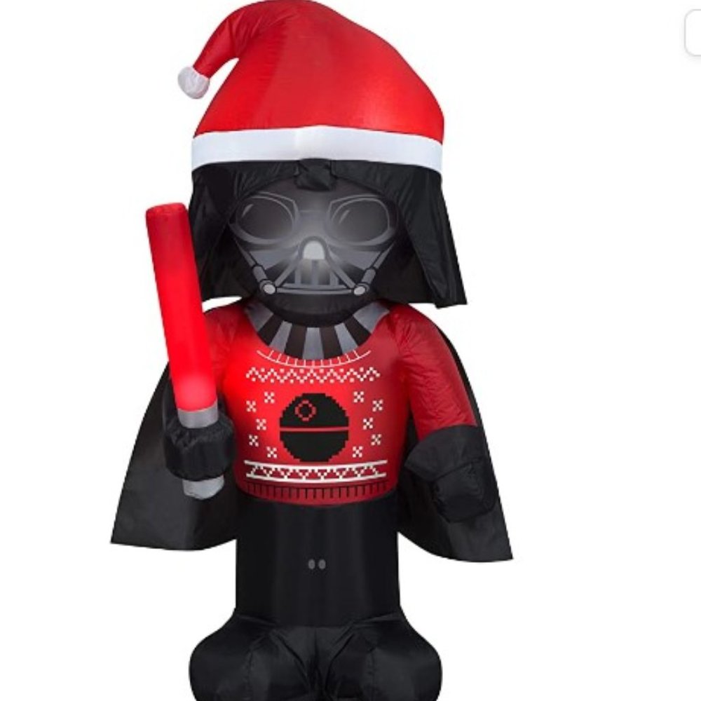 Disney Darth Vader Sweater Star Wars Christmas Inflatable 3.5 Ft. Santa Hat